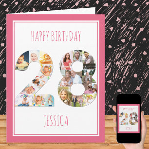 Carte Photo Collage Number 28 Pink 28e Birthday Card