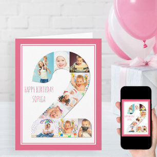 Carte Photo Collage Numéro 2 Fille 2e anniversaire