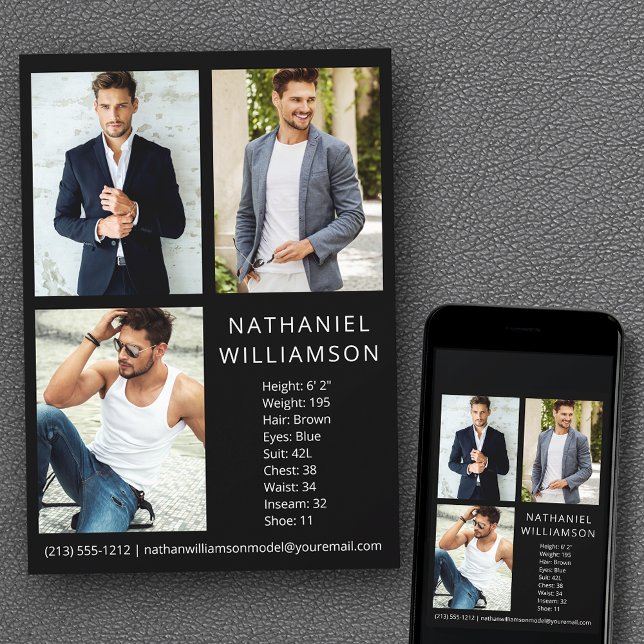 Carte photo Comp Model et Actor 3 (Customize to change background color, text size, style or to add more photos to back of card.)