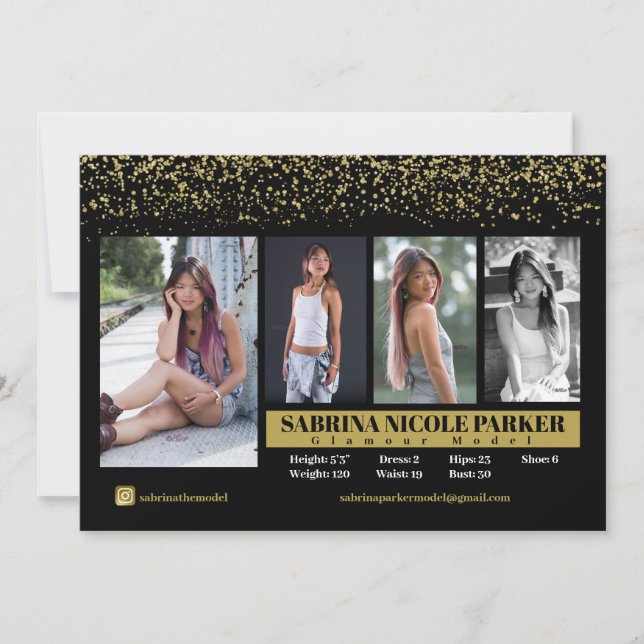 Carte photo Comp Parties scintillant noir et or (Devant)