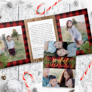 Carte photo Cosy Chic Rouge Plaid Gold Christmas