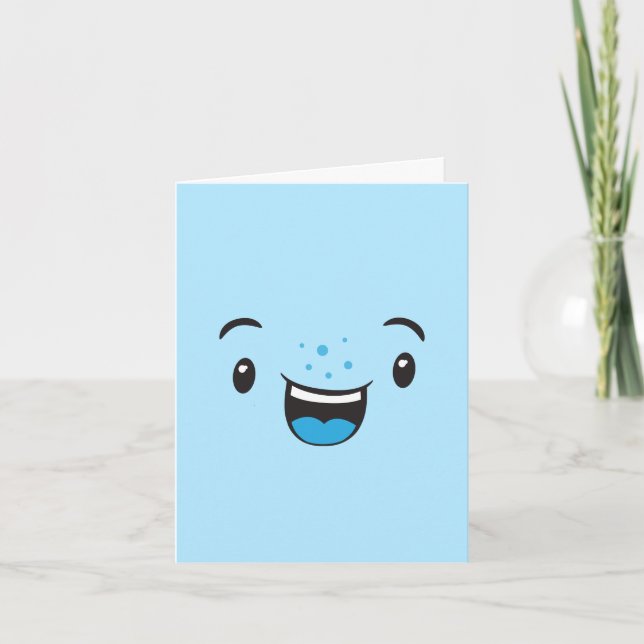 Carte photo couleur bleu souriant Kawaii (Devant)
