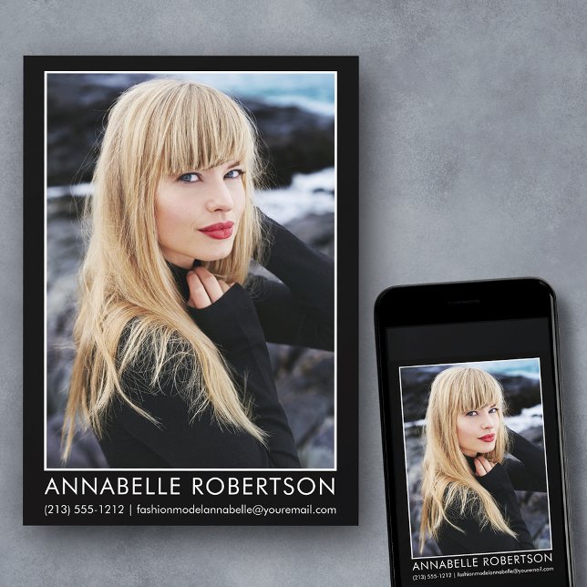 Carte photo d'acteur de modèle professionnel moder (Customize to change background color, text size, style or to add more photos to back of card.)