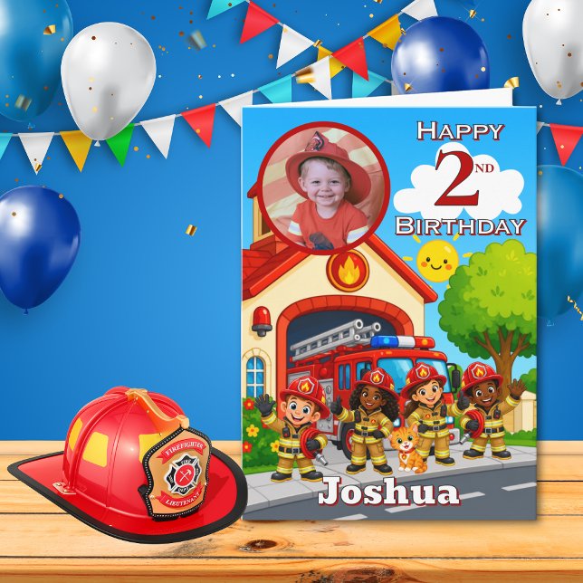 Carte photo d'anniversaire 2 ans de pompier (Créateur téléchargé)