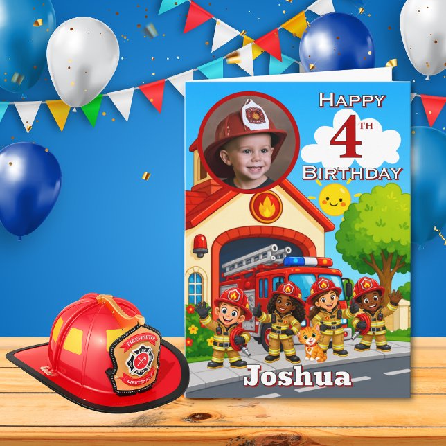 Carte photo d'anniversaire 4 ans de pompier (Créateur téléchargé)