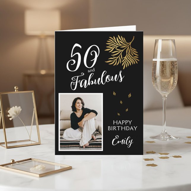 Carte photo d'anniversaire 50 ans et feuillage fab (Créateur téléchargé)
