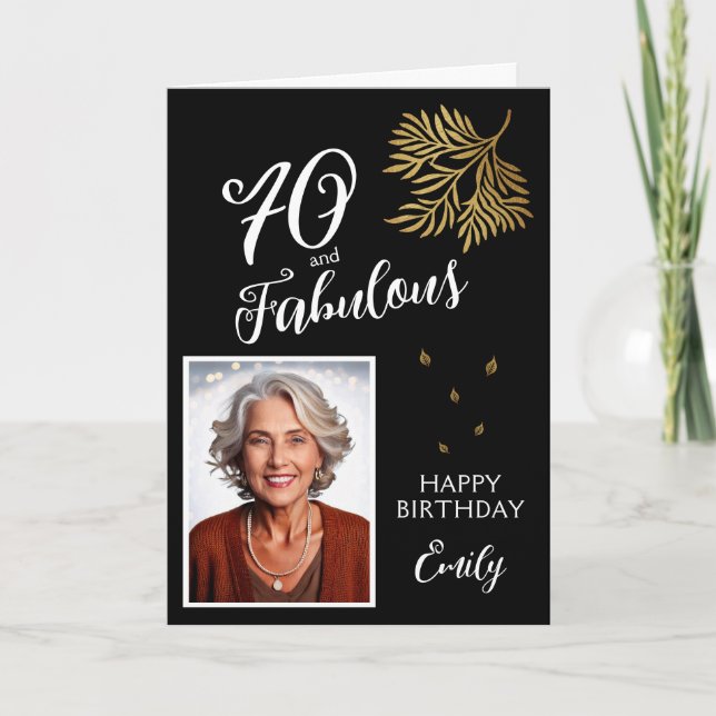 Carte photo d'anniversaire 70 ans et feuillage fab (Devant)