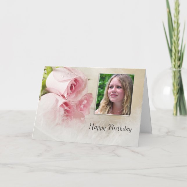 Carte photo d'anniversaire avec rose (Devant)