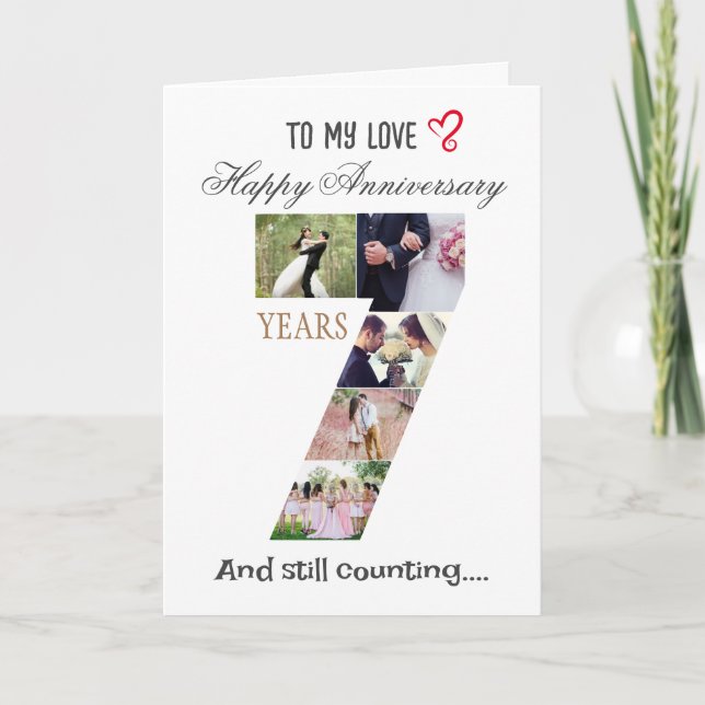 carte photo d'anniversaire de 7 ans pour Mariage (Devant)
