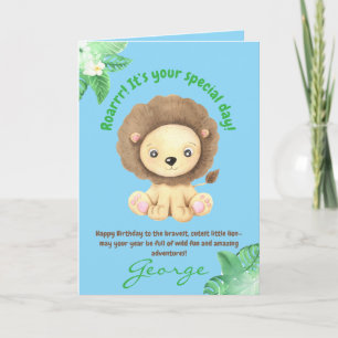 Carte Photo d'anniversaire de lion mignon animaux de jun