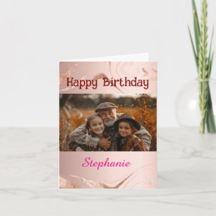 Carte Photo d'anniversaire personnalisée rose en marbre 