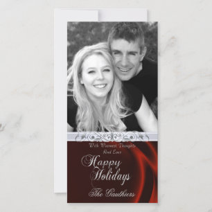 Carte photo d'argent en soie rouge heureux
