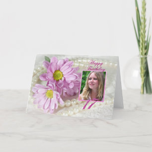 carte photo de 17e anniversaire avec marguerites