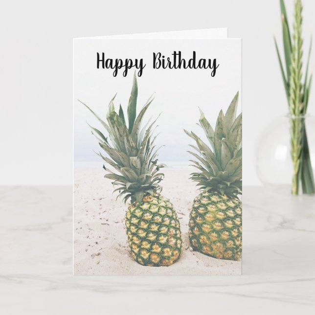 Carte Photo de 2 ananas sur une plage (Devant)