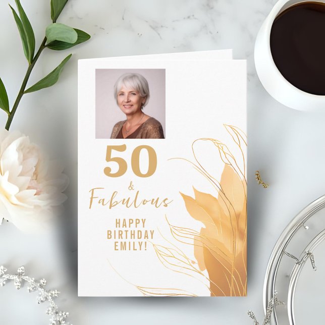Carte Photo de 50 ans et Fabuleux Feuillage Doré (Créateur téléchargé)