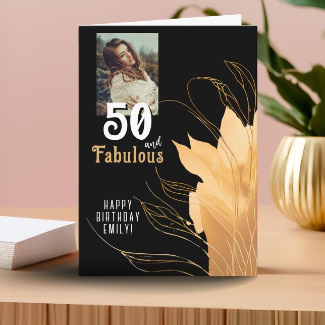 Carte Photo de 50 ans et Fabuleux Feuillage Doré 50e Ann (Créateur téléchargé)