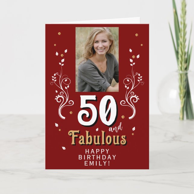 Carte Photo de 50 ans et feuillage fabuleux pour 50e ann (Devant)