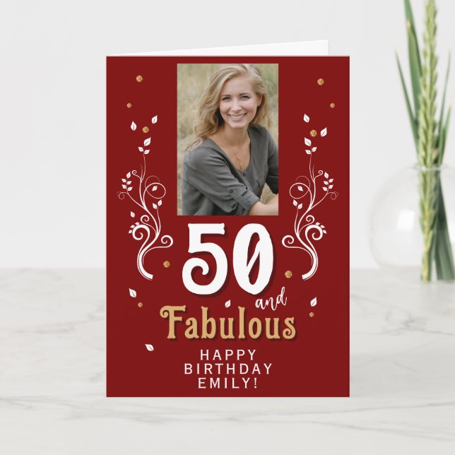 Carte Photo de 50 ans et feuillage fabuleux pour anniver (Devant)