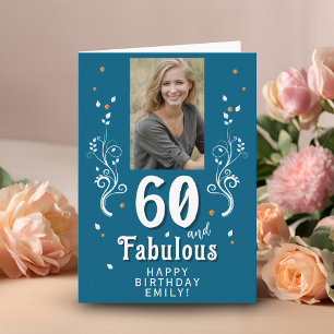 Carte Photo de 60 ans Bleu 60 & Feuillage Fabuleux