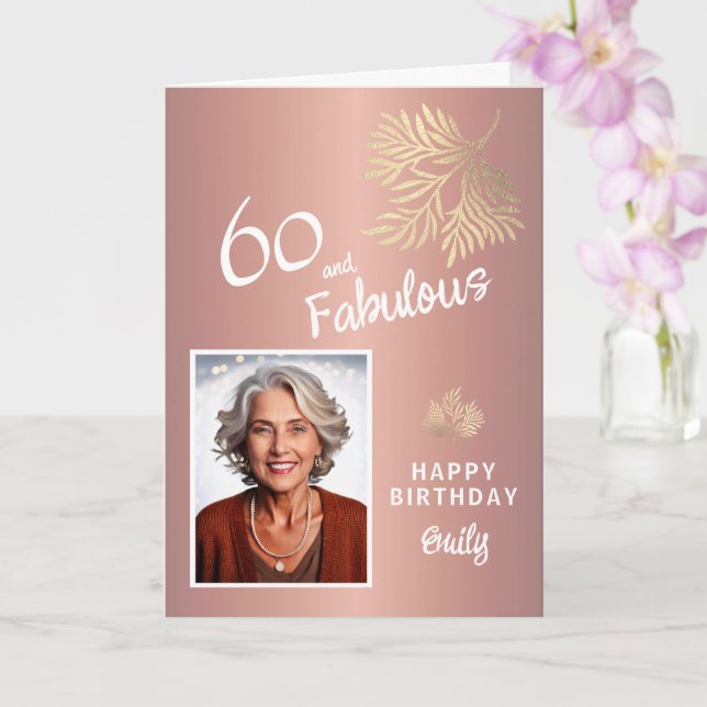 Carte Photo de 60 ans et feuillage fabuleux pour anniver (Orchidée)