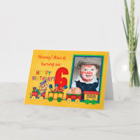carte photo de 6e anniversaire avec train de jouet