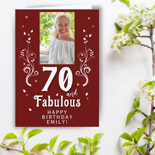 Carte Photo de 70 ans avec feuillage fabuleux rouge  (Créateur téléchargé)