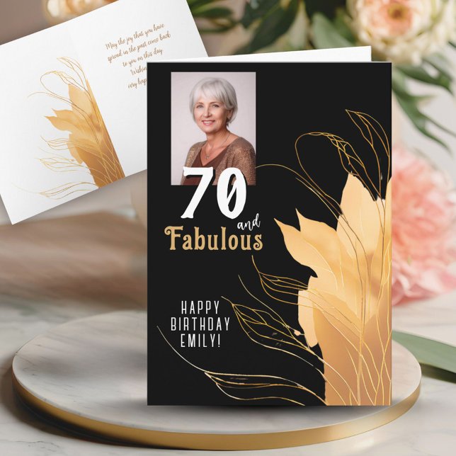 Carte Photo de 70 ans et fabuleux avec feuillage doré po (Créateur téléchargé)
