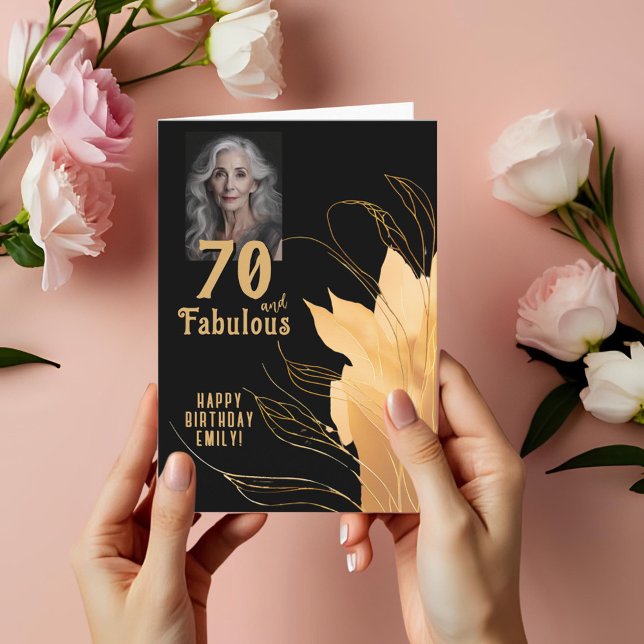 Carte Photo de 70 ans et fabuleux avec feuillage doré po (Créateur téléchargé)