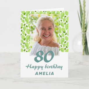 Carte Photo de 80e anniversaire avec motif de feuille ve
