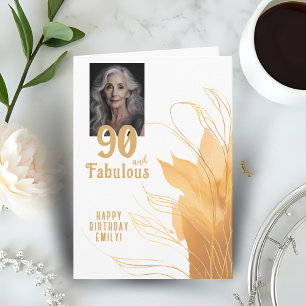 Carte Photo de 90 ans et fabuleux avec feuillage doré po