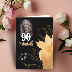 Carte Photo de 90 ans et fabuleux avec feuillage doré po