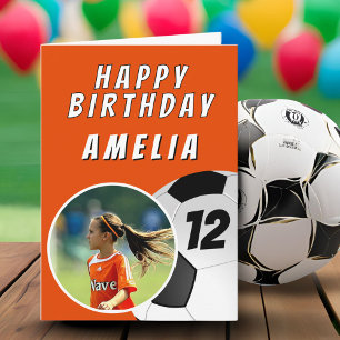 Carte Photo de ballon de football orange pour anniversai