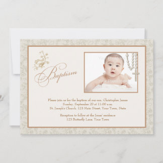 Carte photo de baptême floral crème