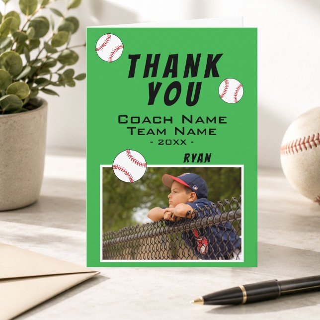 Carte photo de baseball Merci Coach Balle Verte (Créateur téléchargé)