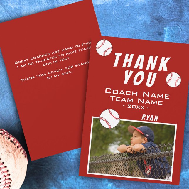Carte photo de baseball Merci Coach Red (Créateur téléchargé)