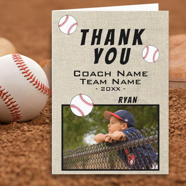 Carte photo de baseball rustique Merci Coach (Créateur téléchargé)