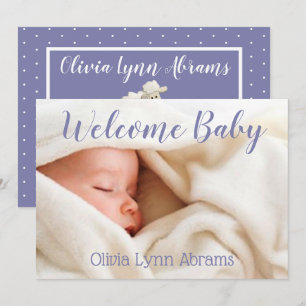 Carte photo de bébé de bienvenue, violet