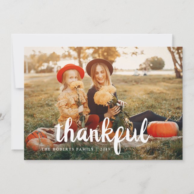 carte photo de bon thanksgiving de script blanc (Devant)