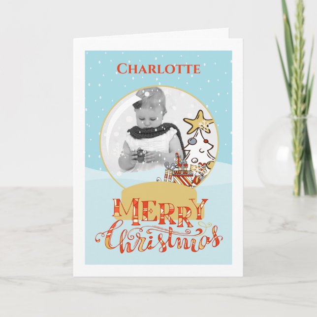 Carte Photo de Boule à Neige de Sapin de Noël (Devant)