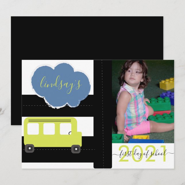 Carte photo de bus pour le premier jour d'école (Devant / Derrière)