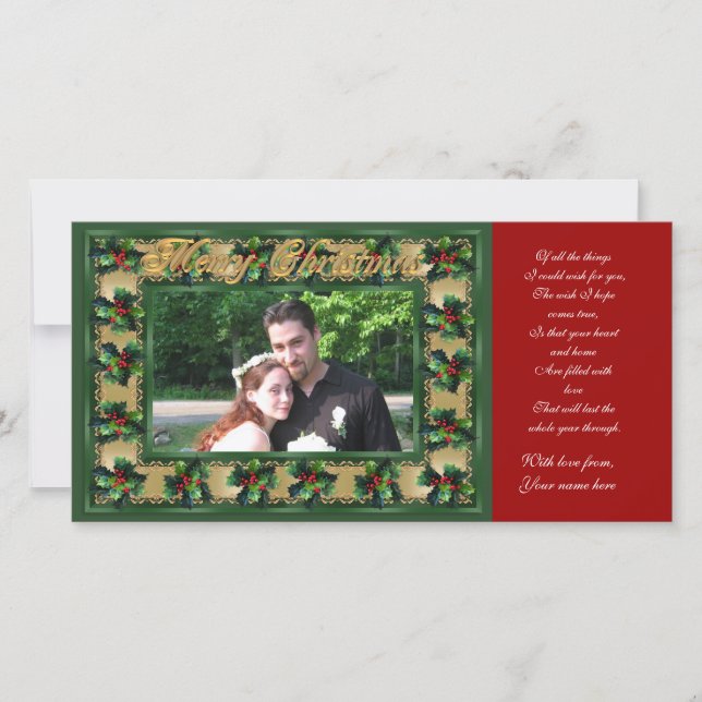 Carte photo de cadre de houx de Joyeux Noël (Devant)