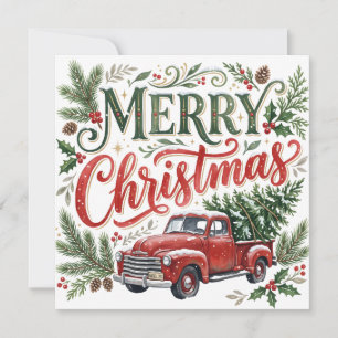 Carte Photo de camion rouge de Noël avec lettrage manuel