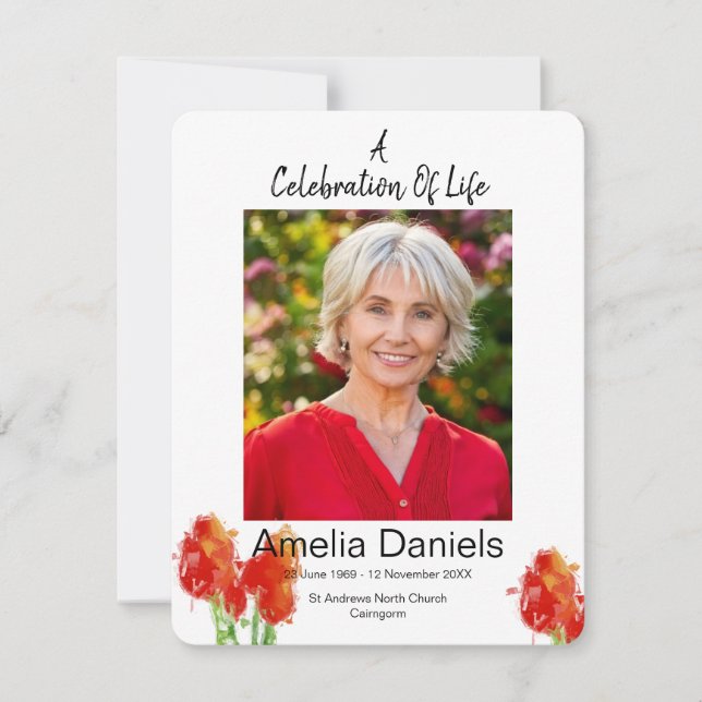 Carte photo de célébration de vie Tulipe Rouge (Devant)
