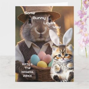 Carte Photo de chat avec des oreilles de lapin de Pâques