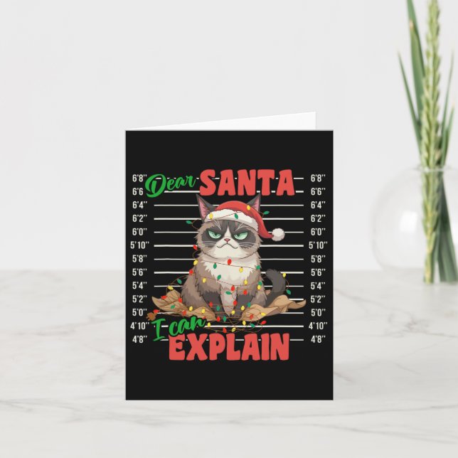 Carte Photo de chat drôle cher papa noël je peux expliqu (Devant)