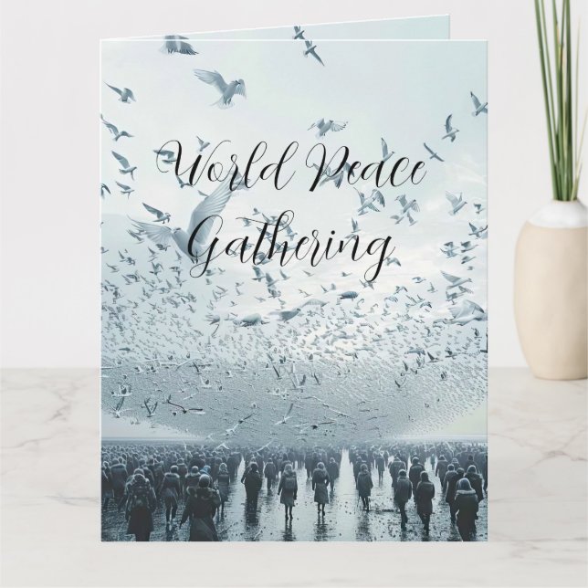 Carte photo de colombe de la paix sur la plage (Devant)