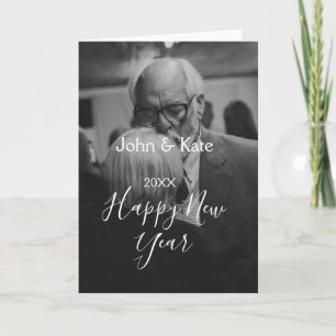 Carte Photo de couple bonne année nom année noir blanc 