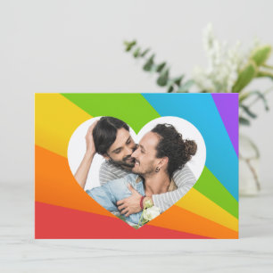 Carte Photo de couple gay coeur arc-en-ciel personnalisé
