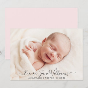 Carte photo de Faire-part de naissance doux rose