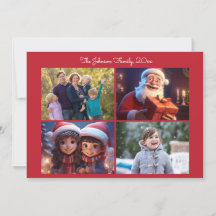Carte photo de famille de Noël rouge avec message